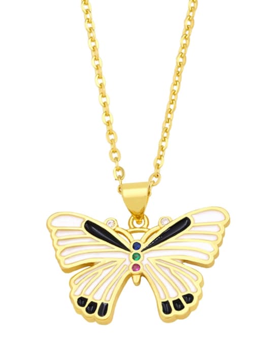 E (green and white) Brass Enamel Butterfly Vintage Necklace