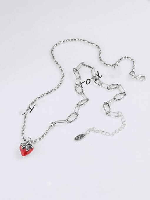 KDP-Silver 925 Sterling Silver Enamel Friut Vintage Asymmetrical Chain Heart Necklace 2