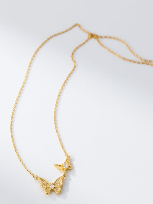 Gold 925 Sterling Silver Cubic Zirconia Butterfly Dainty Necklace