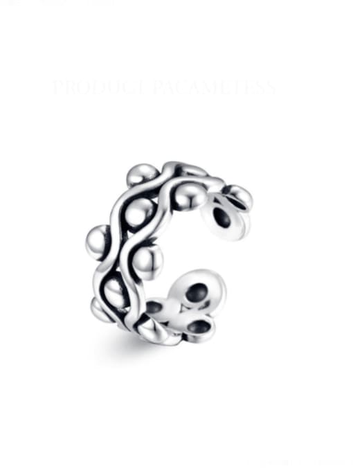 Boomer Cat 925 Sterling Silver With Antique Silver Plated Vintage Irregular Free Size Rings
