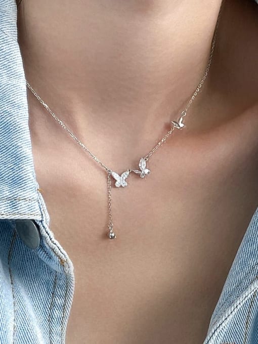 Rosh 925 Sterling Silver Cubic Zirconia Butterfly Minimalist Lariat Necklace 1