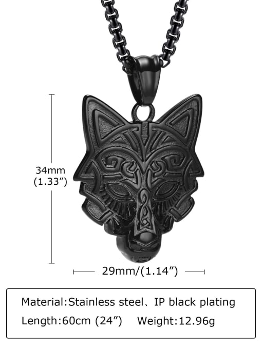 Black pendant with chain 60CM Stainless steel Tiger Hip Hop Necklace
