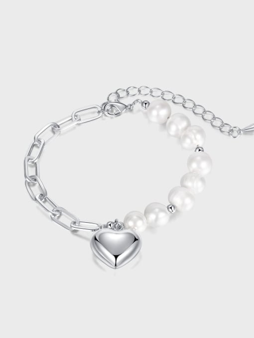 Open Sky Stainless steel Freshwater Pearl Heart Minimalist Link Bracelet 0