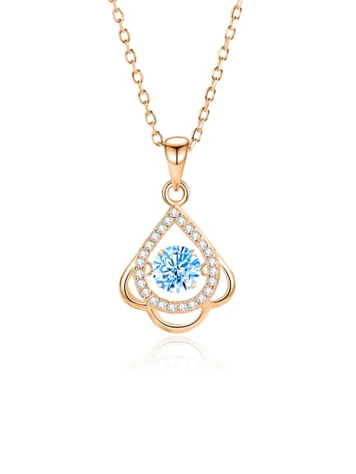 FDTD 036  Rose Gold+blue  Zircon 925 Sterling Silver Moissanite Water Drop Dainty Necklace