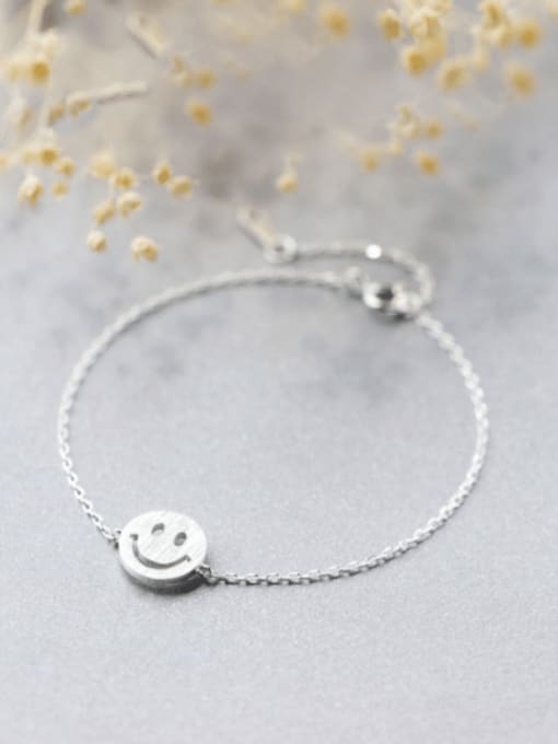 Rosh 925 Sterling Silver Smiley Minimalist Link Bracelet