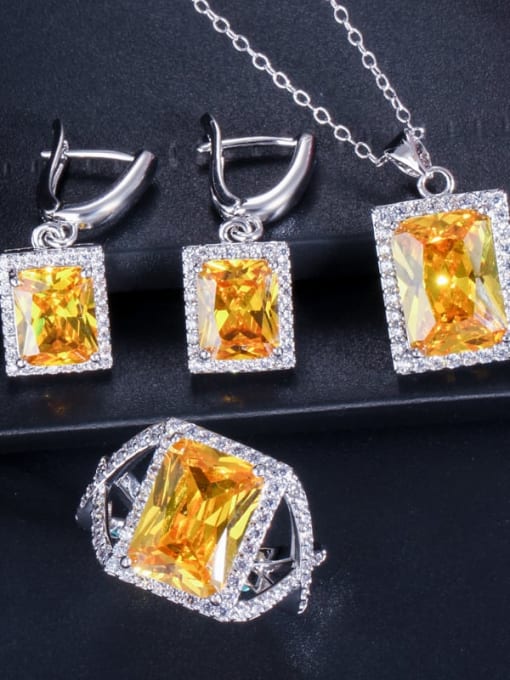 Yellow ring size 6 Brass Cubic Zirconia Luxury Geometric  Earring Ring and Necklace Set
