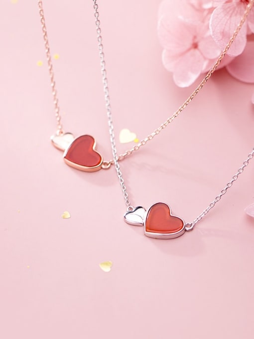 Rosh 925 Sterling Silver Resin Red Heart Minimalist Necklace 1