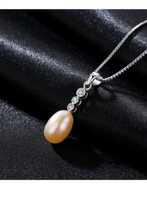 Platinum powder bead 5d09 925 Sterling Silver Freshwater Pearl Oval pendant Trend Lariat Necklace