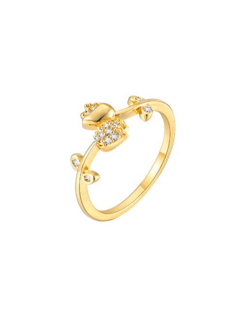 golden Brass Cubic Zirconia Flower Trend Band Ring
