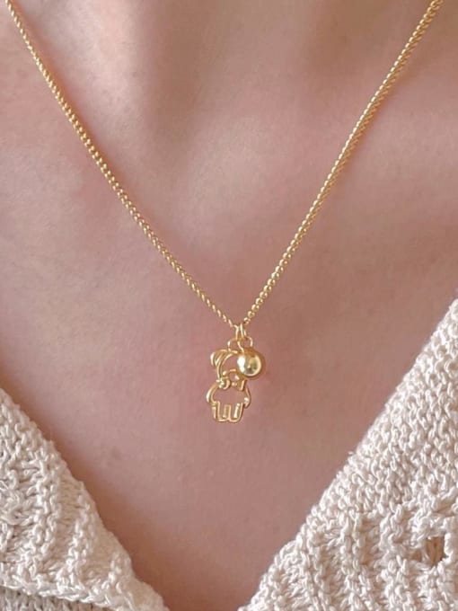 Boomer Cat 925 Sterling Silver Hollow Bear Cute Necklace 3