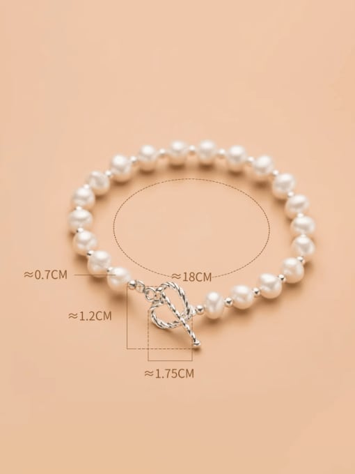 Rosh 925 Sterling Silver Imitation Pearl Heart Minimalist Handmade Beaded Bracelet 2