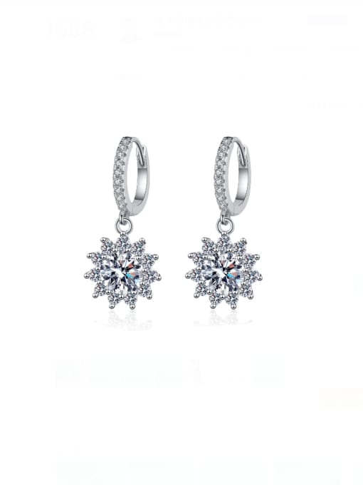 2 carats (one carat each) 925 Sterling Silver Moissanite Flower Dainty Huggie Earring