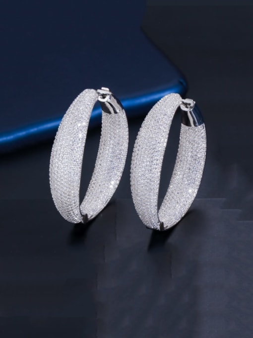 Platinum Brass Cubic Zirconia Round Luxury Cluster Earring
