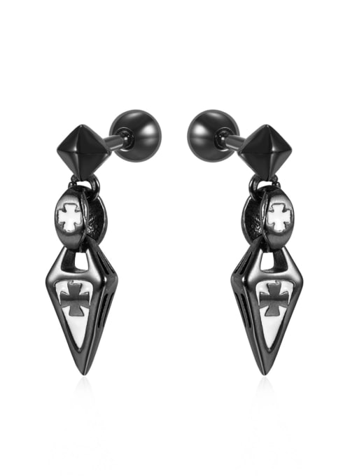 757 black Earrings Stainless steel Cross Minimalist Drop Earring
