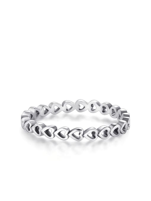 RHR382 925 Sterling Silver Cubic Zirconia Heart Minimalist Band Ring
