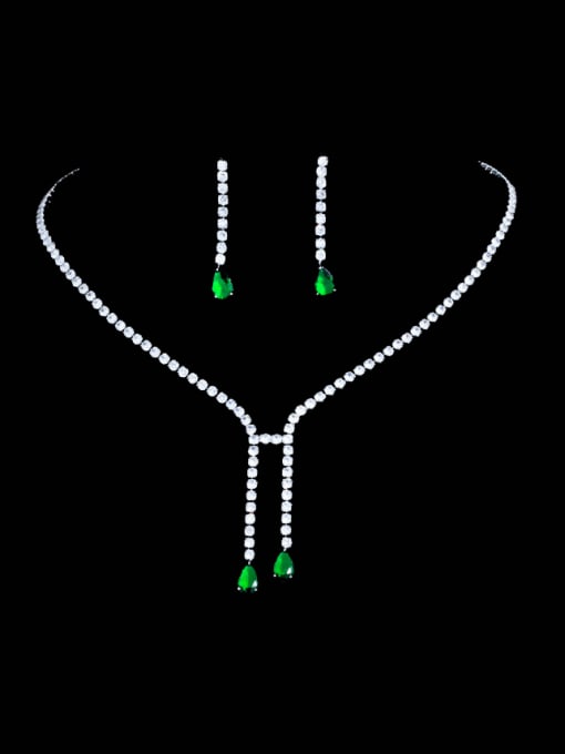 L.WIN Brass Cubic Zirconia Luxury Geometric Tassel  Earring and Necklace Set 0