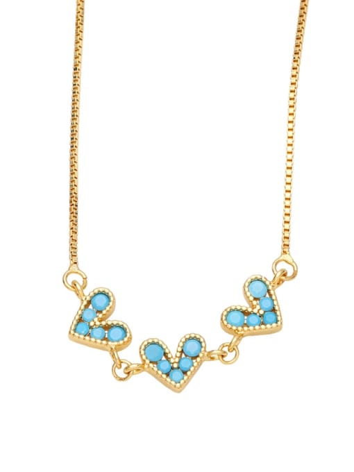 Blue pine Brass Cubic Zirconia Vintage Heart  Pendant Necklace