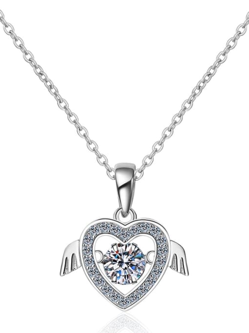 MOISS Sterling Silver Moissanite Wing Dainty heart Pendant Necklace 4