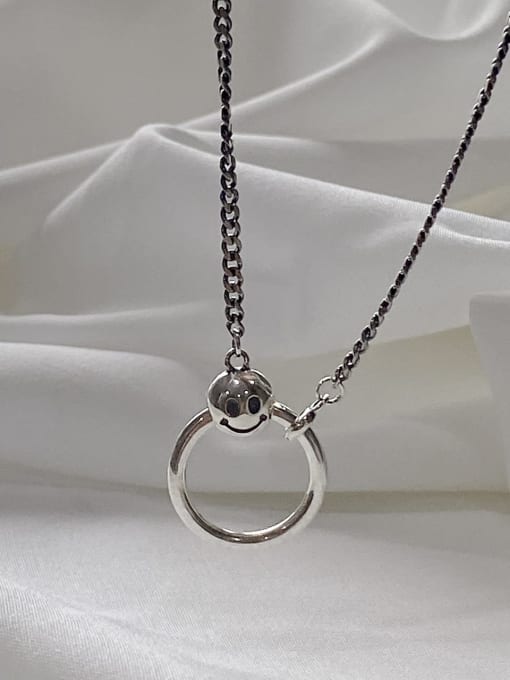 Boomer Cat 925 Sterling Silver Smiling Face Circle Necklace