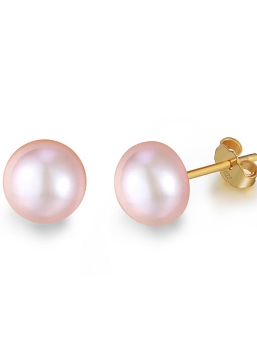 18K gold, light pink pearl 925 Sterling Silver Freshwater Pearl Irregular Minimalist Stud Earring