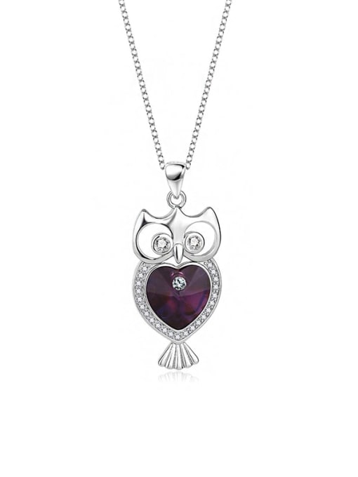 JYXZ 050 (purple) 925 Sterling Silver Austrian Crystal Owl Classic Necklace