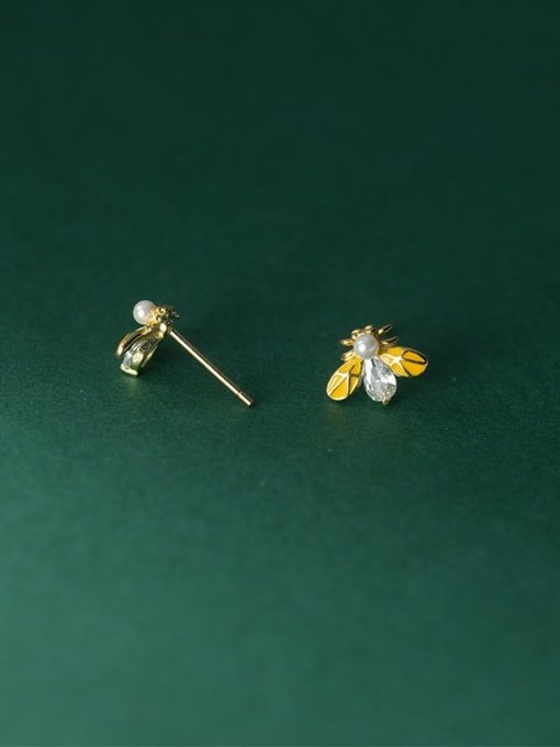 Rosh 925 Sterling Silver Cubic Zirconia Bee Cute Stud Earring 3