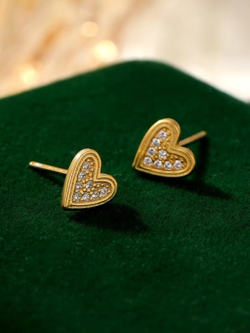 ES2487 gold 925 Sterling Silver Cubic Zirconia Heart Dainty Stud Earring