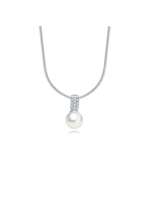 BLING SU Copper Imitation Pearl Gray Round Minimalist Necklace