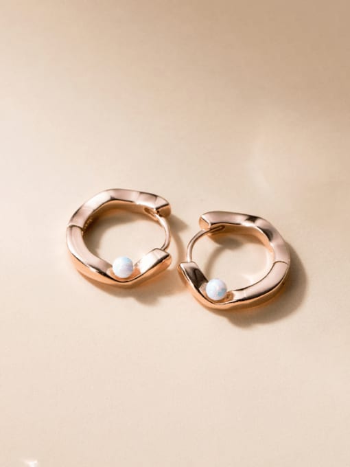 Rosh 925 Sterling Silver Opal Geometric Minimalist Huggie Earring 4