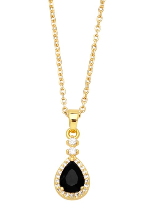 black Brass Cubic Zirconia Water Drop Vintage Necklace