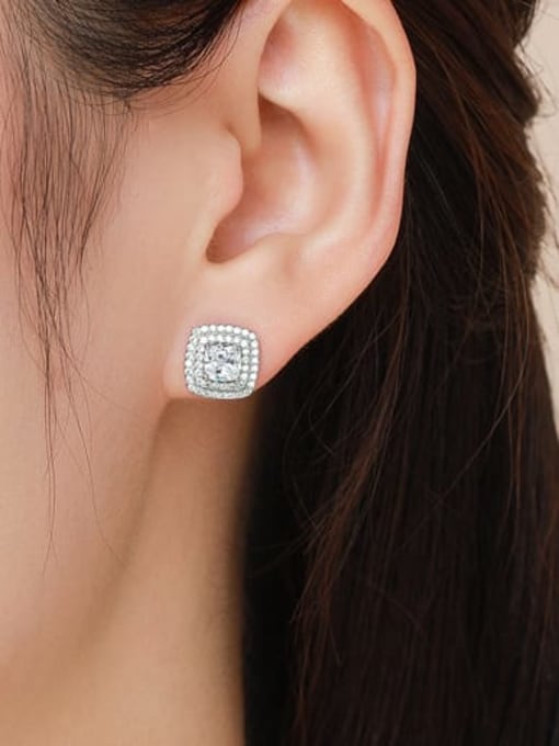 MODN 925 Sterling Silver Cubic Zirconia Square Dainty Stud Earring 1