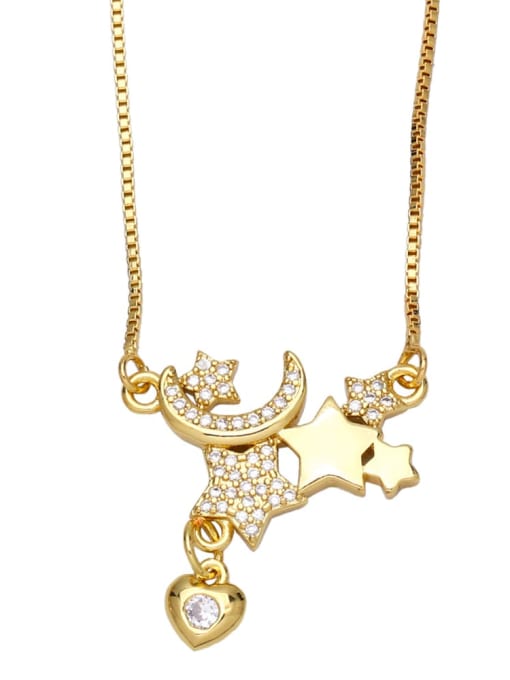 B Brass Cubic Zirconia Star Vintage Moon Pendant Necklace