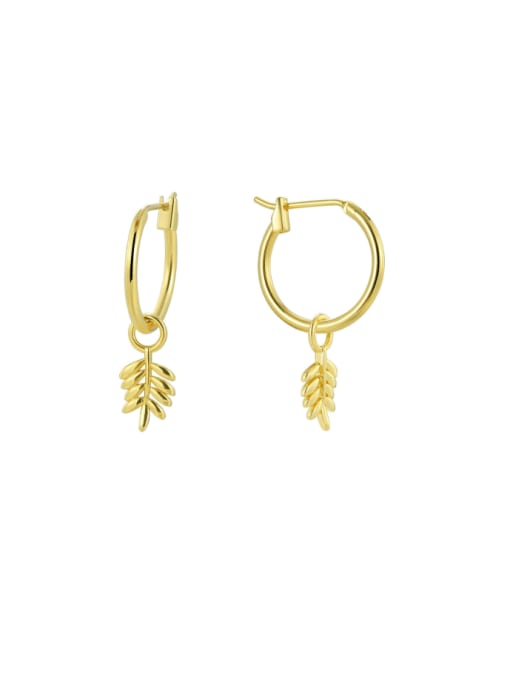 Gold Feather Earrings Brass Feather Minimalist Huggie Earring