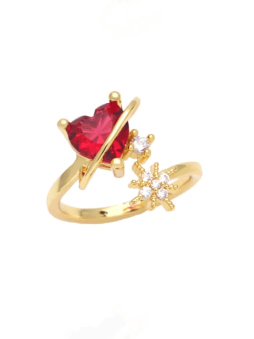 red Brass Cubic Zirconia Heart Trend Band Ring