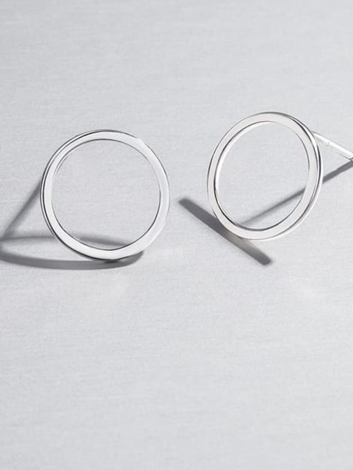 HAHN 925 Sterling Silver Minimalist Geometry Round Plain Silver Glossy  Stud Earring 2