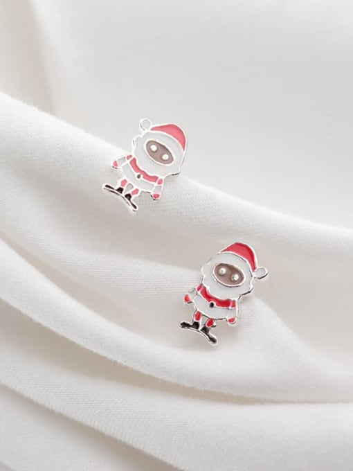 Rosh 925 Sterling Silver Enamel Minimalist Santa Claus Stud Earring 2