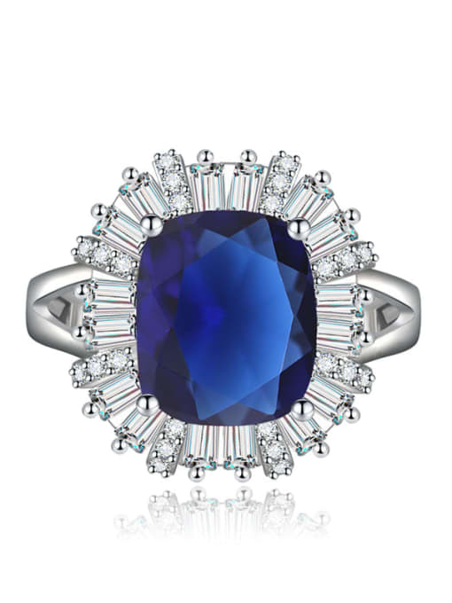 royal blue Brass Cubic Zirconia Geometric Luxury Cocktail Ring