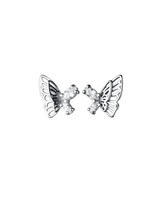 Rosh 925 Sterling Silver Rhinestone Hollow Butterfly Cute Stud Earring 3