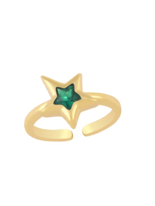 CC Brass Glass Stone Star Minimalist Band Ring 2