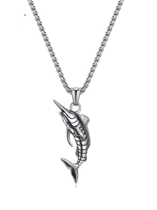 2229 steel penda+ pearl chain 3*55cm Titanium Steel Fish Hip Hop Necklace