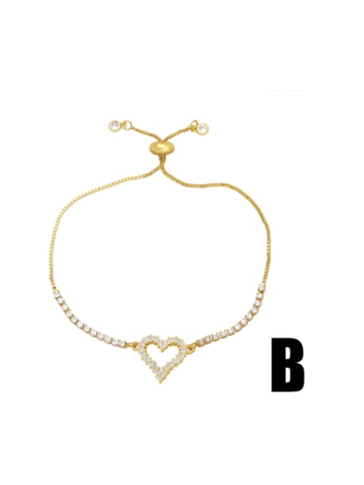 B Brass Cubic Zirconia Heart Vintage Adjustable Bracelet