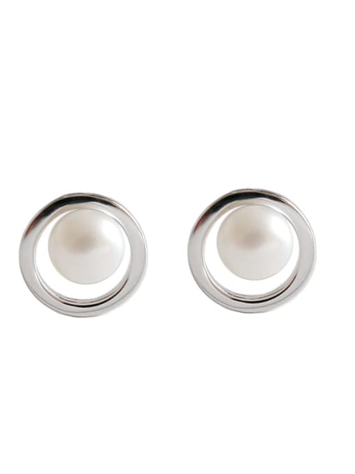 DAKA 925 Sterling Silver Imitation Pearl Round Minimalist Stud Earring 0