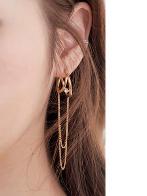 LI MUMU Copper Cubic Zirconia Tassel Minimalist Huggie Earring 2