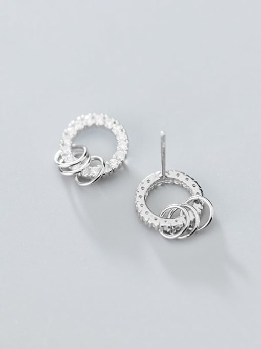 Rosh 925 Sterling Silver Cubic Zirconia  Round Minimalist Stud Earring 3