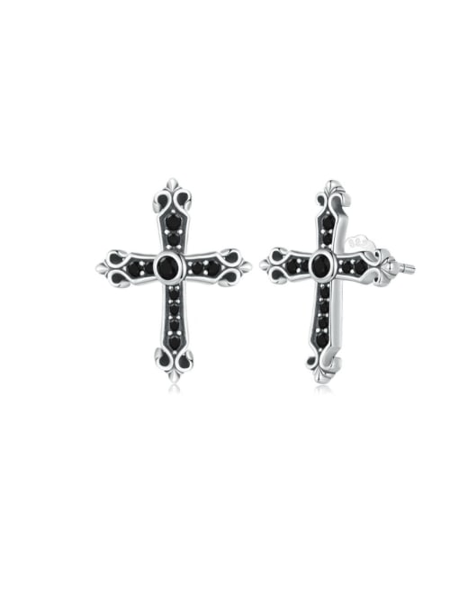 SCE1655 925 Sterling Silver Cubic Zirconia Cross Minimalist Stud Earring