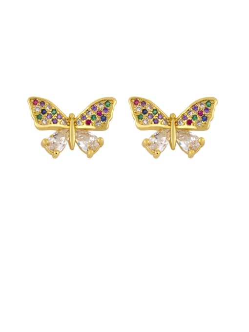 butterfly Brass Cubic Zirconia Butterfly Dainty Stud Earring