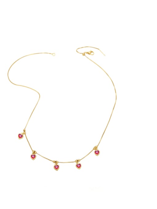Rose red Brass Cubic Zirconia Heart Minimalist Necklace