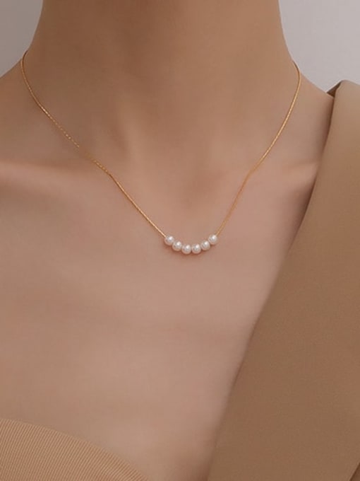 A TEEM Titanium Steel Imitation Pearl Heart Minimalist Necklace 1