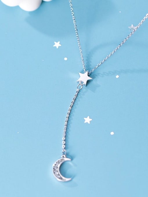Rosh 925 Sterling Silver  Minimalist Simple and stylish diamond  moon Y-shaped star necklace 2