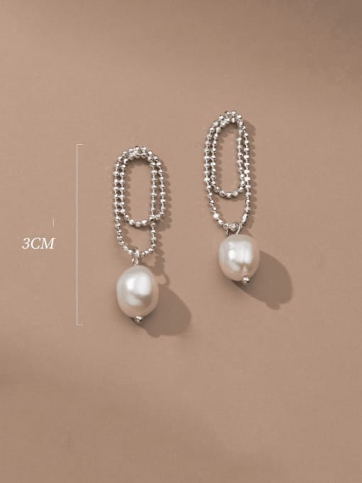Rosh 925 Sterling Silver Imitation Pearl Geometric Trend Drop Earring 4